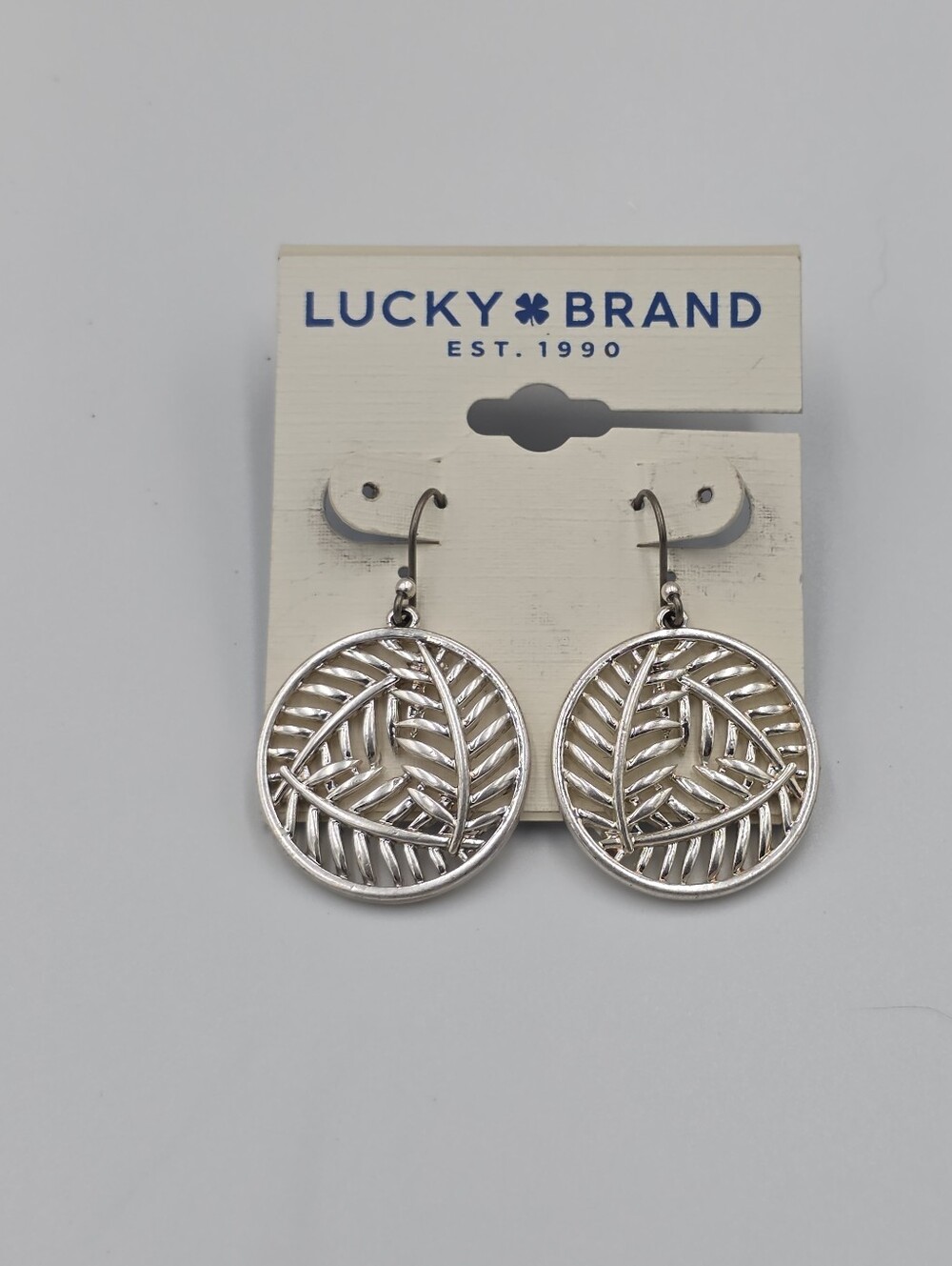 Lucky Brand Silver Tone Woven Disc Drop Earrings Bohemian Round Openwork‎ Dangle